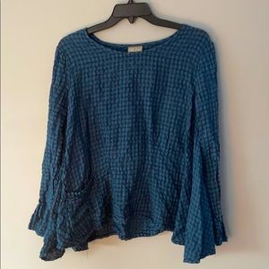 - Niche- blue linen blend crumple shirt